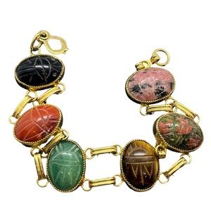 Beautiful gold tone multi colored scarab beetle bracelet vintage
